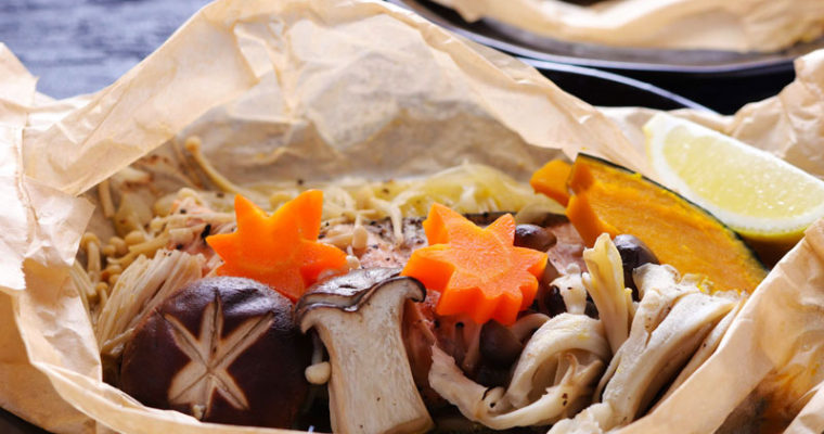 Salmon and Japanese mushroom parcel